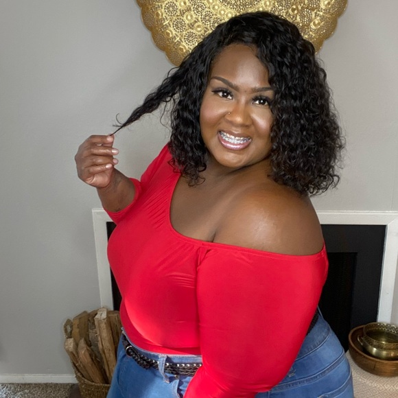 Boohoo Plus Tops - RED Asymmetric Off The Shoulder Bodysuit sz 24